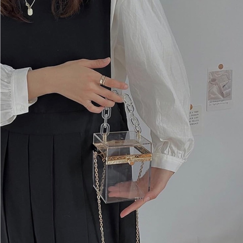 Clear Acrylic Box Clutch/Crossbody Bag Gold chain